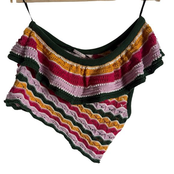 BCBGeneration Multicolor Chevron Stripe Crochet Knit One Shoulder Crop Top M - Picture 2 of 7